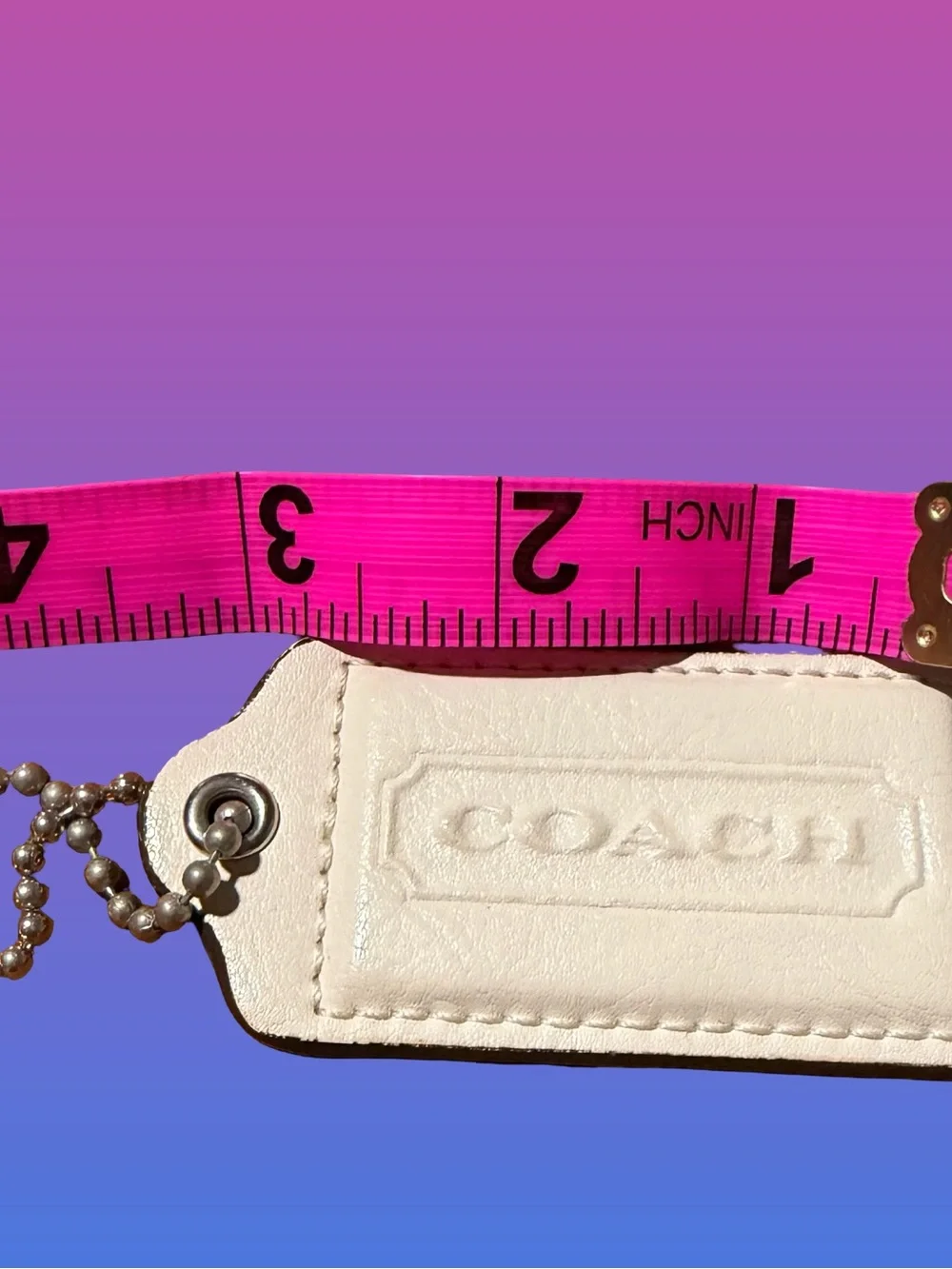 Coach Cream Leather Embossed Logo Key Fob